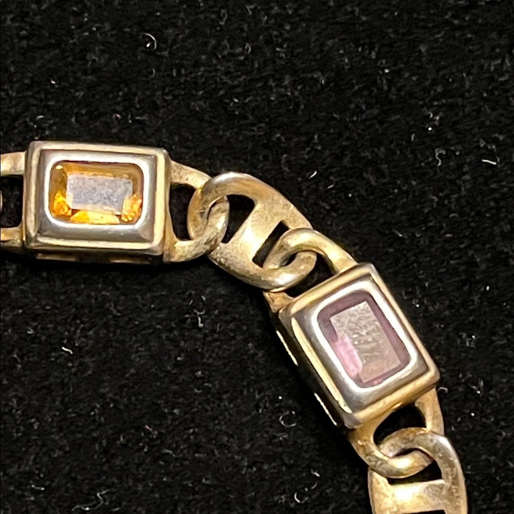 Elegant Gold and Multicolor 925 Sterling Silver Stamp Bracelet - Picture 9 of 17